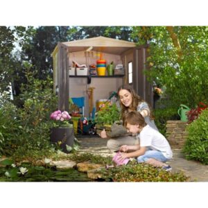 CASETTA DA GIARDINO IN RESINA CON PAVIMENTO COLORE BEIGE MENSOLE INCLUSE - CM 178X195X208 H - FACTOR 6X6 KETER - foto 2