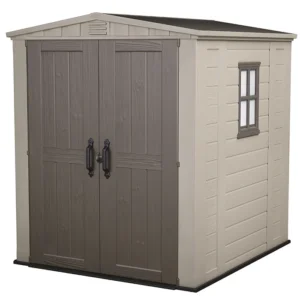 CASETTA DA GIARDINO IN RESINA CON PAVIMENTO COLORE BEIGE MENSOLE INCLUSE - CM 178X195X208 H - FACTOR 6X6 KETER