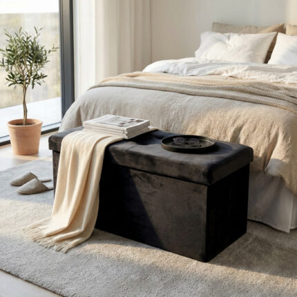 POUF CONTENITORE RETTANGOLARE IN VELLUTO NERO
