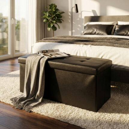 POUF CONTENITORE RETTANGOLARE IN ECOPELLE NATURALE - foto 2