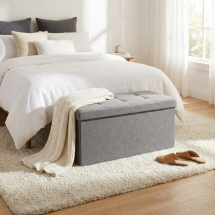 POUF CONTENITORE RETTANGOLARE IN STOFFA GRIGIO - foto 2