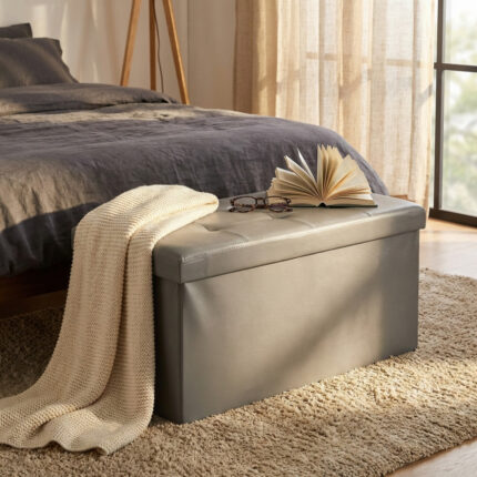 POUF CONTENITORE RETTANGOLARE IN ECOPELLE GRIGIO - foto 2