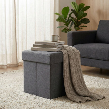 POUF CONTENITORE QUADRATO IN STOFFA GRIGIO SCURO - foto 2