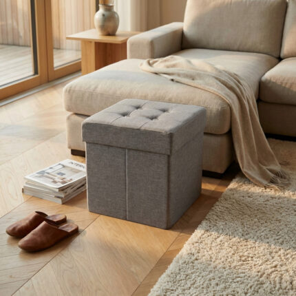 POUF CONTENITORE QUADRATO IN STOFFA GRIGIO - foto 2