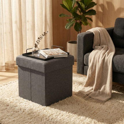 POUF CONTENITORE QUADRATO IN STOFFA GRIGIO SCURO