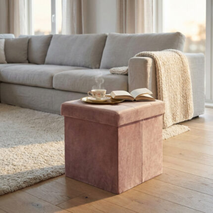 POUF CONTENITORE QUADRATO IN VELLUTO ROSA - foto 2