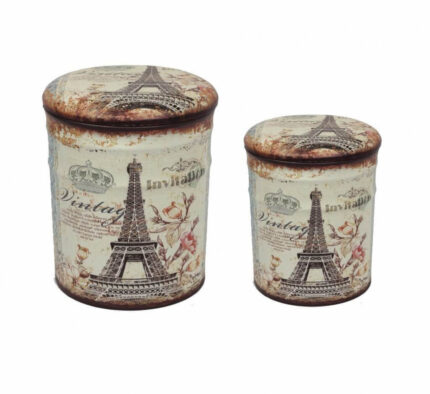 SET DI 2 POUF CONTENITORE TONDO TORRE EIFFEL - foto 2